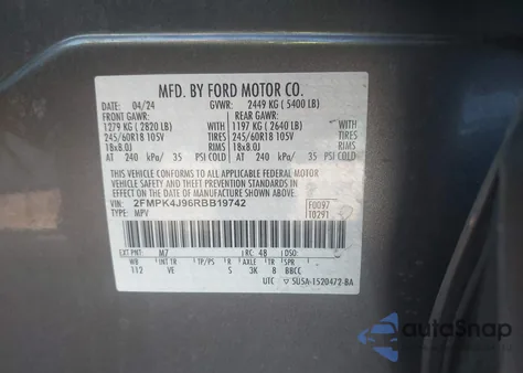 2024 Ford Edge Sel из США, поврежденный, VIN 2FMPK4J96RBB19742